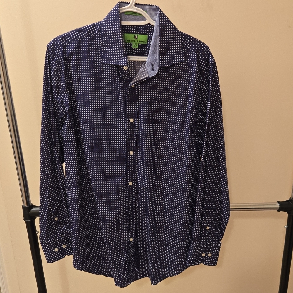 Elegant Navy Polka Dot Men's Shirt